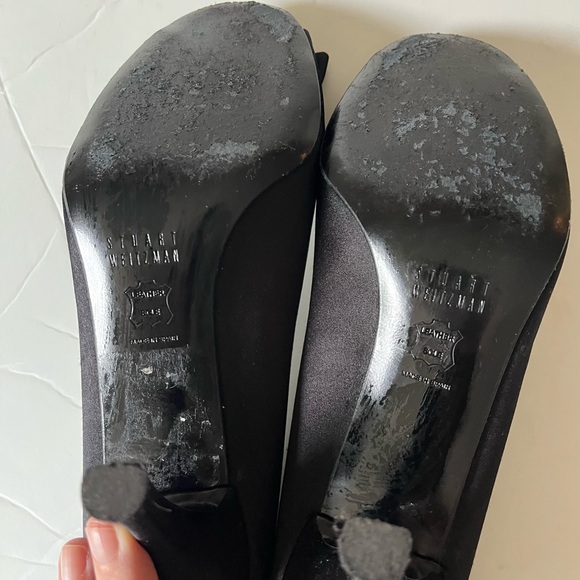Stuart Weitzman black satin peep toe heels 7.5 - Picture 3 of 10
